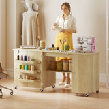Sewing Machine Table with Drop Leaf, Folding Craft Table with 2 Doors and Adjustable Shelf for Small Spaces
