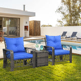 3 Pieces Wicker Patio Furniture Set, Rattan Bistro Set with Storage Coffee Table and Thickened Cushions
