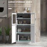 Modern Sideboard Cabinet, Freestanding Sideboards and Buffets with Glass Doors, 4-tier Shelving and Adjustable Shelves