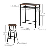 3 Piece Counter Height Bar Table Set with 1 Table, 2 Matching Stools, Dining Table Set with Storage Shelf and Metal Frame Footrest