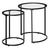 Lot de 2 tables basses gigognes à base métallique, table d'appoint ronde avec plateau en verre trempé pour salon