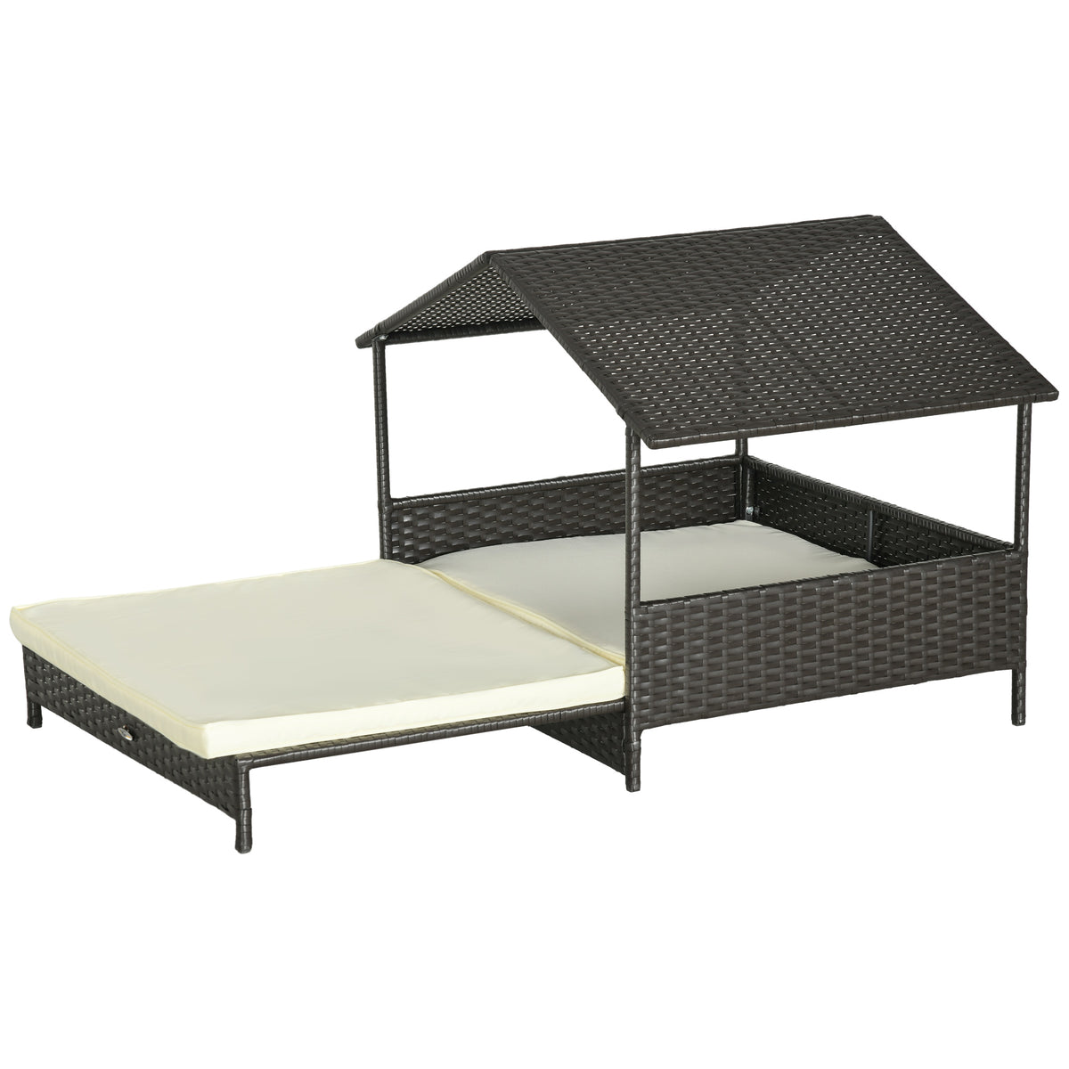 Rattan Dog House with Canopy, Wicker Dog Bed with Water-Resistant Cushion, for Small and Medium Breeds