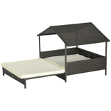 Rattan Dog House with Canopy, Wicker Dog Bed with Water-Resistant Cushion, for Small and Medium Breeds