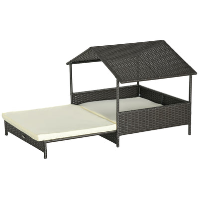 Rattan Dog House with Canopy, Wicker Dog Bed with Water-Resistant Cushion, for Small and Medium Breeds