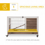 Wooden Indoor Rabbit Hutch Elevated Bunny Cage Habitat with Enclosed Run with Wheels