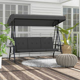 3-Seat Outdoor Porch Swing Patio Swing with Adjustable Canopy, Side Tray