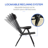 Set of 4 Camping Chairs, Outdoor Folding Lounge Chair Set with 5 Level Adjustable Backrest, Removable Headrest