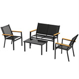 Outdoor 4 Piece Set Patio Furniture with Sofa, Tempered Glass Tabletop for Garden Backyard Porch