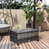 Table de patio de jardin en rotin PE extérieur, table d'appoint de patio avec plateau en verre pour patio