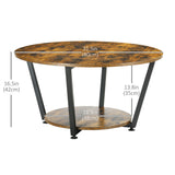 2-Tier Round Coffee Table with Storage Shelf, Industrial Center Table with Steel Frame for Living Room
