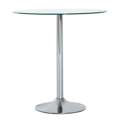 Round Dining Table, Modern Pub Table with Tempered Glass Top, Galvanized Metal Base, Small Dining Table