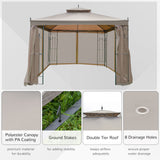 Gazebo de patio en acier 10' x 10' avec rideaux de mailles amovibles, tablettes d'exposition et cadre en acier