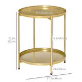 2-Tier Gold Side Table, Round Nightstand with Removable Trays Folding Metal Frame Adjustable Foot End Table for Living Room Bedroom