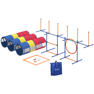 Dog Agility Training Equipment, 11-Piece Dog Obstacle Course with Adjustable Hurdle & Ring, 3 Tunnels