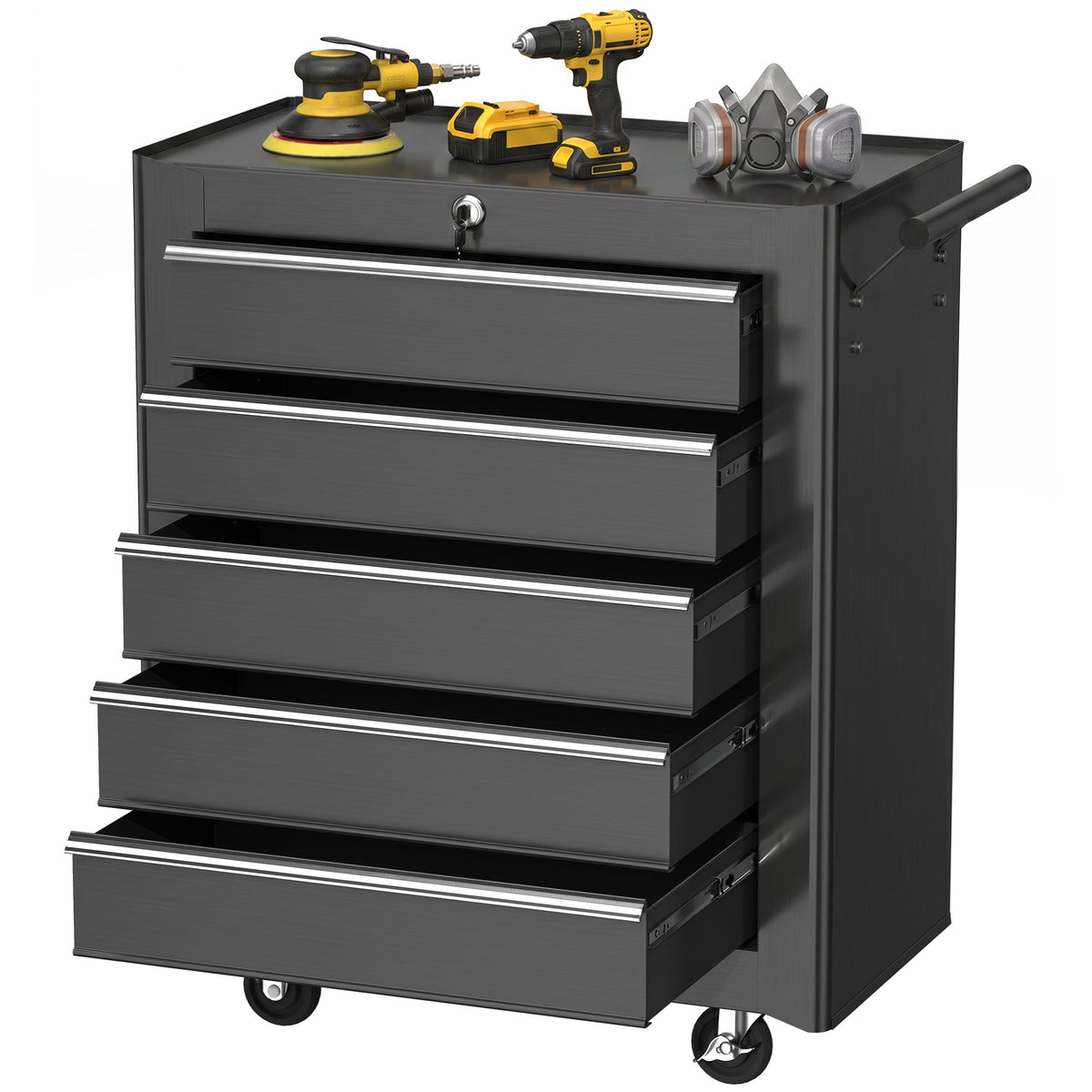 Rolling Tool Chest, 5-Drawer Lockable Tool Cabinet with 4 Wheels, Toolbox Storage Organizer for Garage