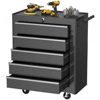 Rolling Tool Chest, 5-Drawer Lockable Tool Cabinet with 4 Wheels, Toolbox Storage Organizer for Garage