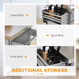 Rolling Kitchen Island with Storage and Stainless Steel Top, Kitchen Trolley with Drawers