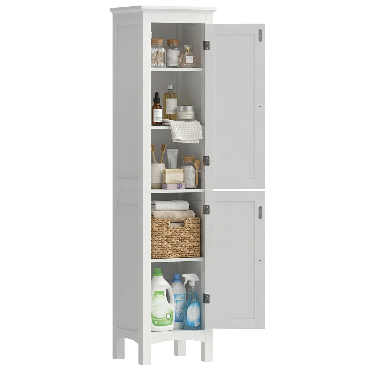 Tall Bathroom Cabinet, Freestanding Storage Organizer with Adjustable Shelves and Cupboards