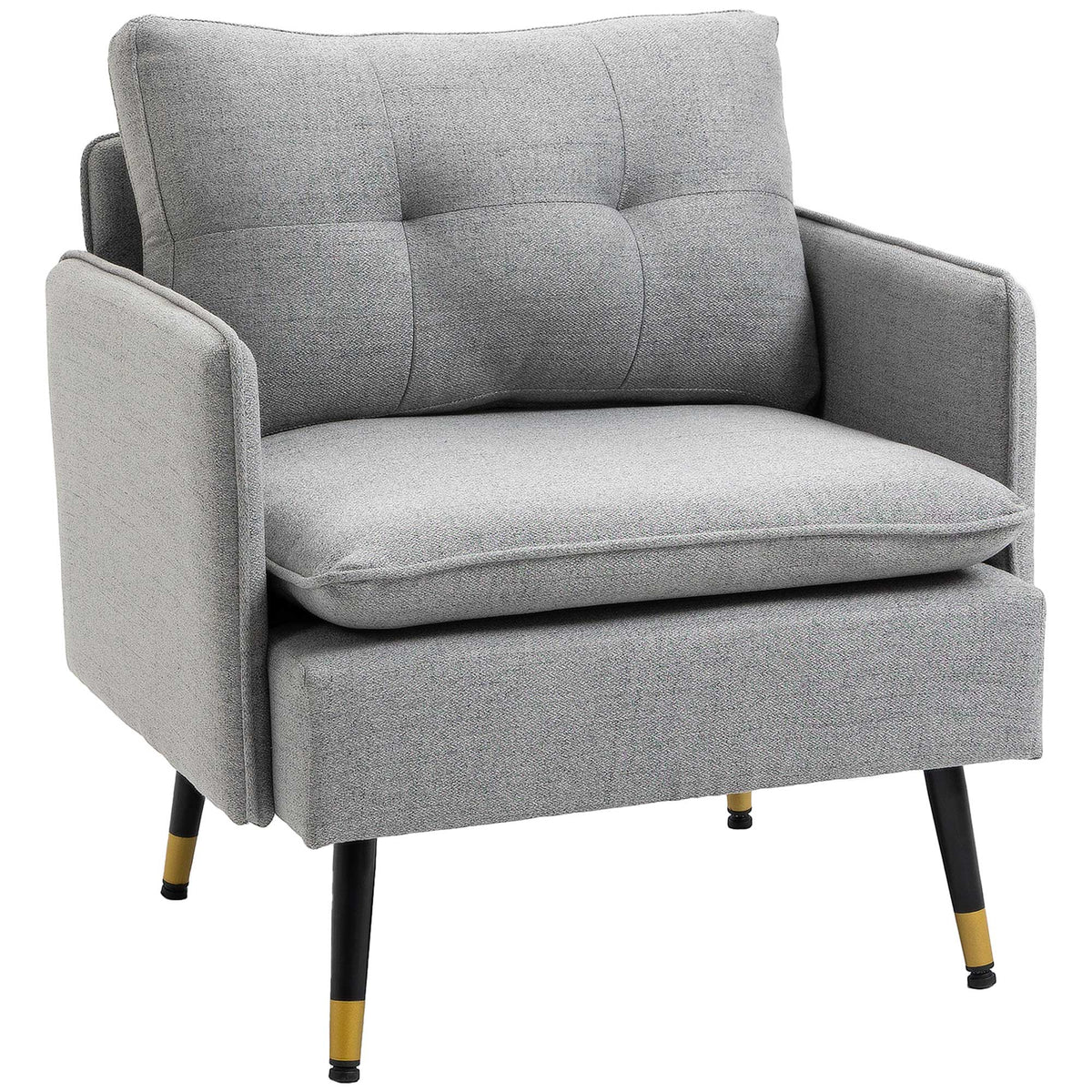 Fauteuil d'appoint, fauteuil rembourré avec dossier capitonné et pieds en acier pour salon