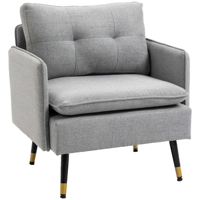 Fauteuil d'appoint, fauteuil rembourré avec dossier capitonné et pieds en acier pour salon