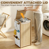 Bamboo Laundry Hamper with Removable Drawstring Bag and Side Storage Pockets, 20 Gal