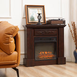 Electric Fireplace with Mantel, Freestanding Heater Corner Firebox with Log Hearth and Remote Control