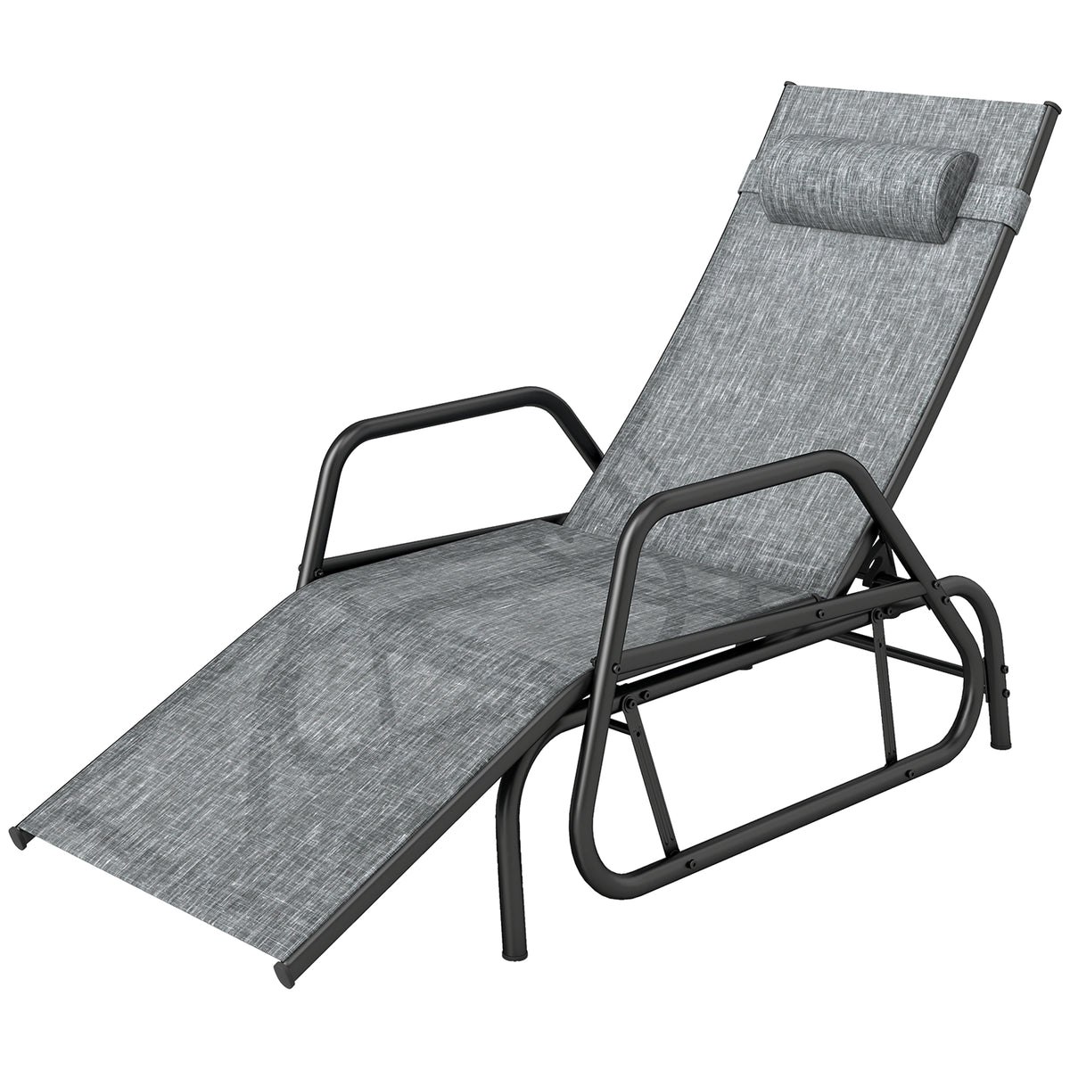 Chaise longue extérieure, chaise de bronzage ajustable 3 positions avec appuie-tête pour jardin