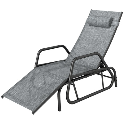 Outdoor Glider Lounge Chair, 3-Position Adjustable Tanning Chair Recliner with Headrest for Garden
