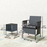 3 Piece Wicker Patio Furniture Set, Mesh Seat, 2 Tier Glass Table