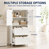 Bathroom Storage Cabinet, Narrow Bathroom Cabinet with 2 Drawers, Adjustable Shelf for Living Room