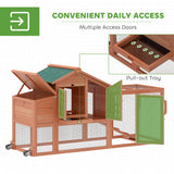 Chicken Coop with Run Mobile Wooden Hen House with Nesting Box Pull-out Tray for 1-2 Chickens
