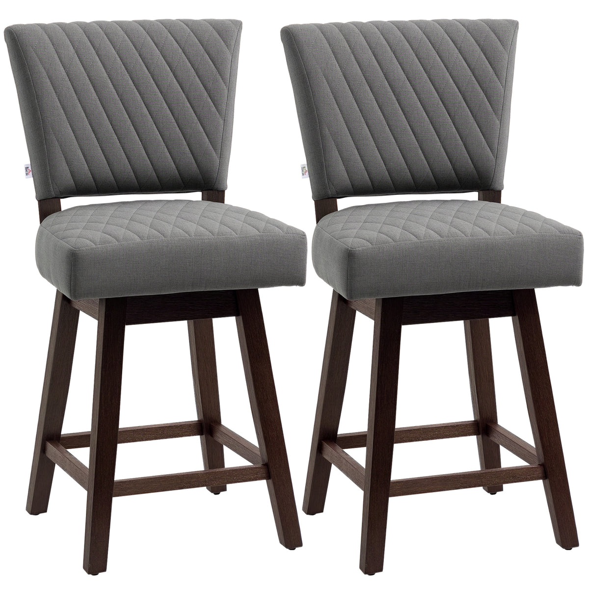 2 Pieces Swivel Bar Stools, Counter Height Stools Set of 2 with Wood Legs and Footrests for Dining Room