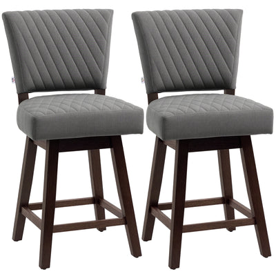 2 Pieces Swivel Bar Stools, Counter Height Stools Set of 2 with Wood Legs and Footrests for Dining Room