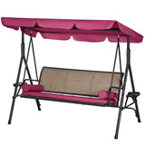 Outdoor 3-Seat Porch Swing with Canopy, Pillows and Steel Frame