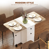Drop Leaf Dining Table, Mobile Folding Table on Wheels with Drawers and Cabinet for Dining Room