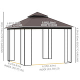 10'x10' Soft-top Patio Gazebo with Double Tier Roof, Mesh Curtains, Display Shelves