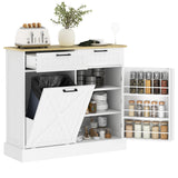 10 Gallon Hidden Garbage Bin Cabinet, Tilt Out Trash Cabinet w/ 2 Drawers