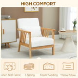 Fauteuil de salon rembourré avec cadre en bois d'hévéa, oreillers décoratifs et coussin confortable