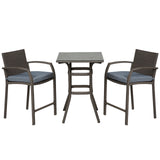 Ensemble de bar de patio 3 pièces, ensemble de bistro de jardin en osier, mobilier extérieur, table en rotin PE et tabourets avec coussin de siège