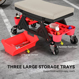 Rolling Garage Stool with Wheels, 300 LBS Capacity Padded Mechanic Stool with Tool Trays Storage