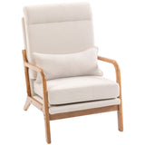 Modern Accent Chair, Linen Armchair with Lumbar Pillow, High Back, Wide Seat, Solid Wood Frame
