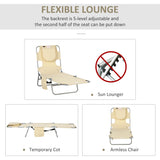 Folding Outdoor Lounge Chair, 5-Level Tanning Chair with Face Hole
