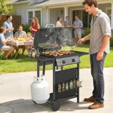 2-Burner Propane Gas Grill, 18000 BTU BBQ Grill with Wheels, Warming Rack, Shelf