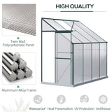 Walk-In Garden Greenhouse Aluminum Polycarbonate with Roof Vent for Plants Herbs Vegetables 8' x 4' x 7' Silver