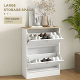 Armoire à chaussures mince, armoire à chaussures moderne avec 2 tiroirs basculants et étagères ajustables pour 8-12 paires