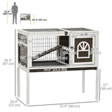 Rabbit Hutch Dual-Height Design Bunny House with Run Slide-Out Tray White and