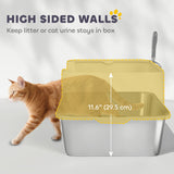 Stainless Steel Litter Box, XL High Sided Cat Litter Box with Scoop, 24
