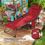 Folding Lounge Chair, Outdoor Chaise Lounge Tanning Chair with Adjustable Back, Side Table, Headrest