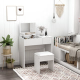 Modern Vanity Set with Flip Top Mirror and Cushioned Stool, Dressing Table with Storage Drawer for Bedroom