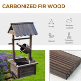 Wooden Well Wishing Fountain Outdoor with Electric Pump Water Bucket for Patio Garden